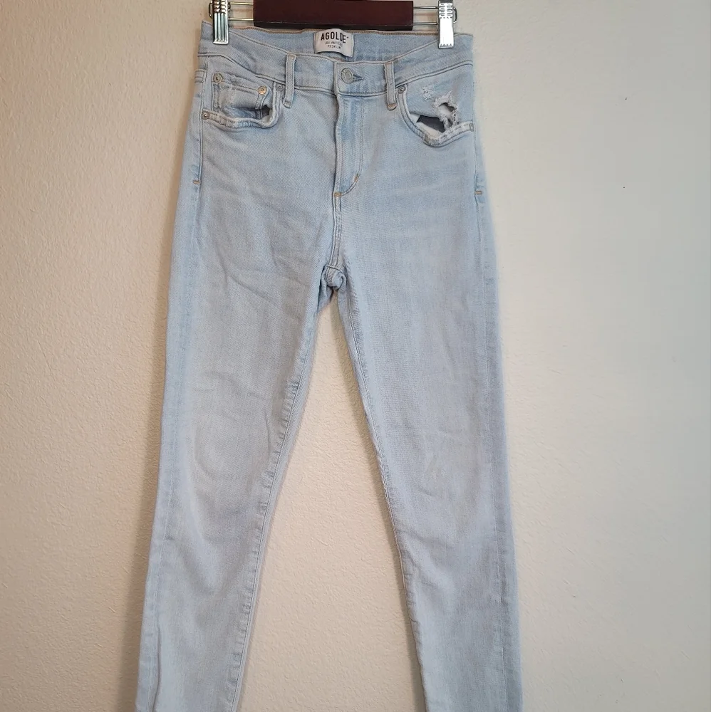 AGOLDE NICO HIGH RISE DISTRESSED JEANS LIGHT WASH WOMEN'S JEANS 25 - Picture 8 of 16